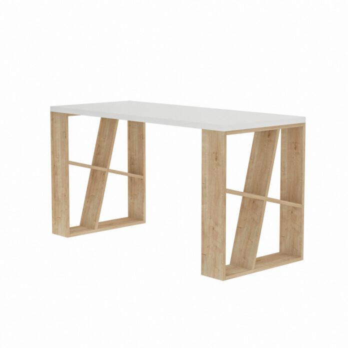 Birou Salvador, model Honey, 140x75x60 cm, Alb/Stejar