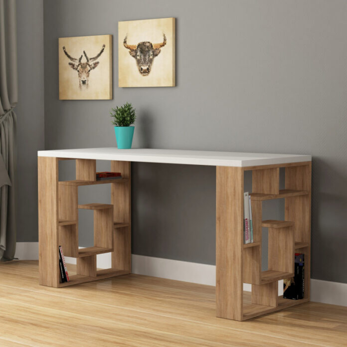 Birou Salvador, model Maze, 140x75x60 cm, Alb/Stejar Birou Salvador, model Maze, 140x75x60 cm, Alb/Stejar