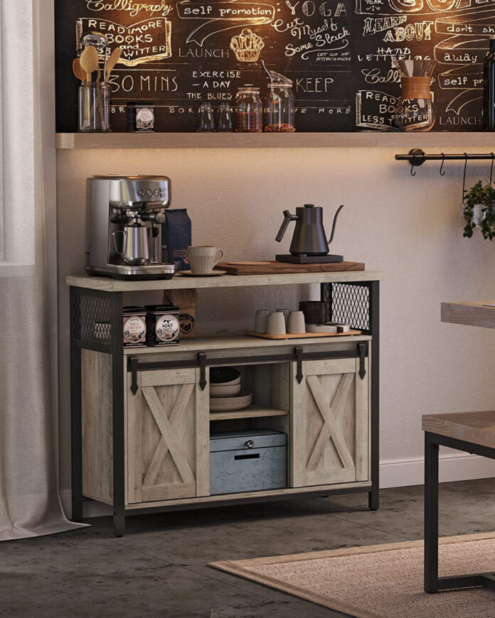 Bufet Multifuncțional cu 2 uși glisante Model Nellie, Gri/Negru, 100x33x80 cm Bufet Multifuncțional cu 2 uși glisante Model Nellie, Gri/Negru, 100x33x80 cm
