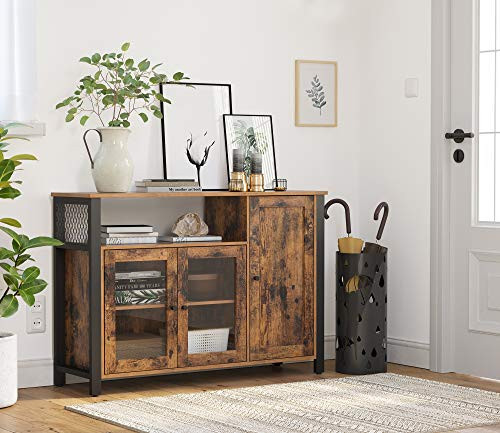 Bufet Multifuncțional cu 3 uși Model Kayleigh, Maro antichizat/Negru, 110x33x75 cm Bufet Multifuncțional cu 3 uși Model Kayleigh, Maro antichizat/Negru, 110x33x75 cm