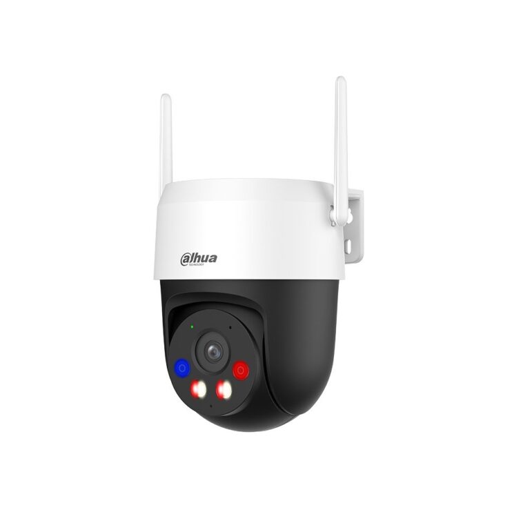 Camera supraveghere WiFi Exterior Dahua Active Defense PT P5AS‑PV, Pan/Tilt 360, WiFi 6, 5MP, Vedere nocturna, Detectie AI persoane/vehicule, Iluminare Duala, Urmarire automata, Patrulare presetata, Comunicare bidirectionala, Alarma, Lumina rosu/albastru