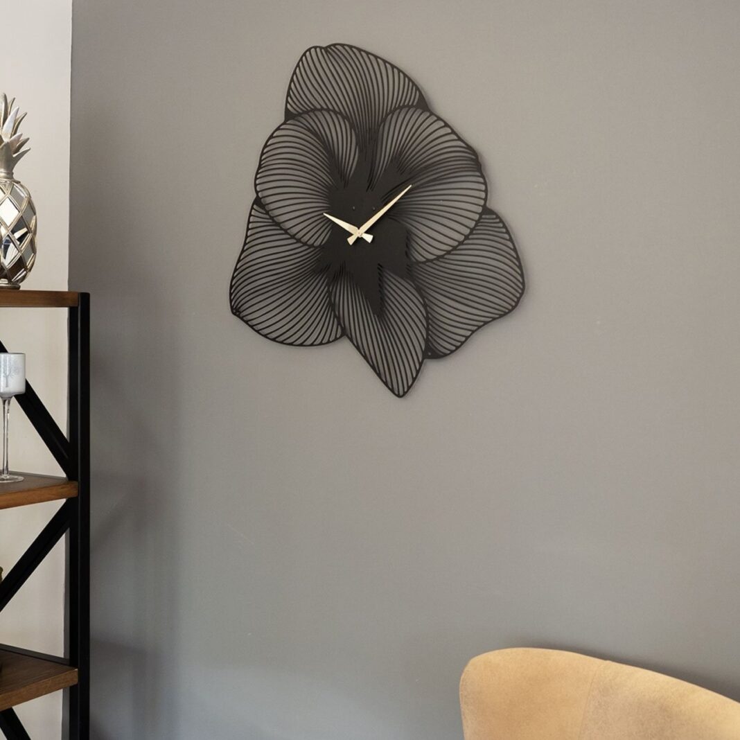 Ceas de perete decorativ din metal Azalea Negru 49x49x1.5mm Ceas de perete decorativ din metal Azalea Negru 49x49x1.5mm