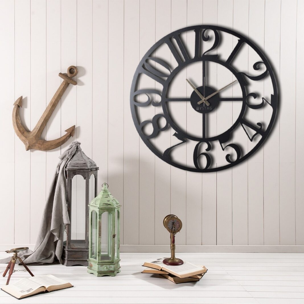 Ceas de perete decorativ din metal Circle Negru 50x50x2mm Ceas de perete decorativ din metal Circle Negru 50x50x2mm