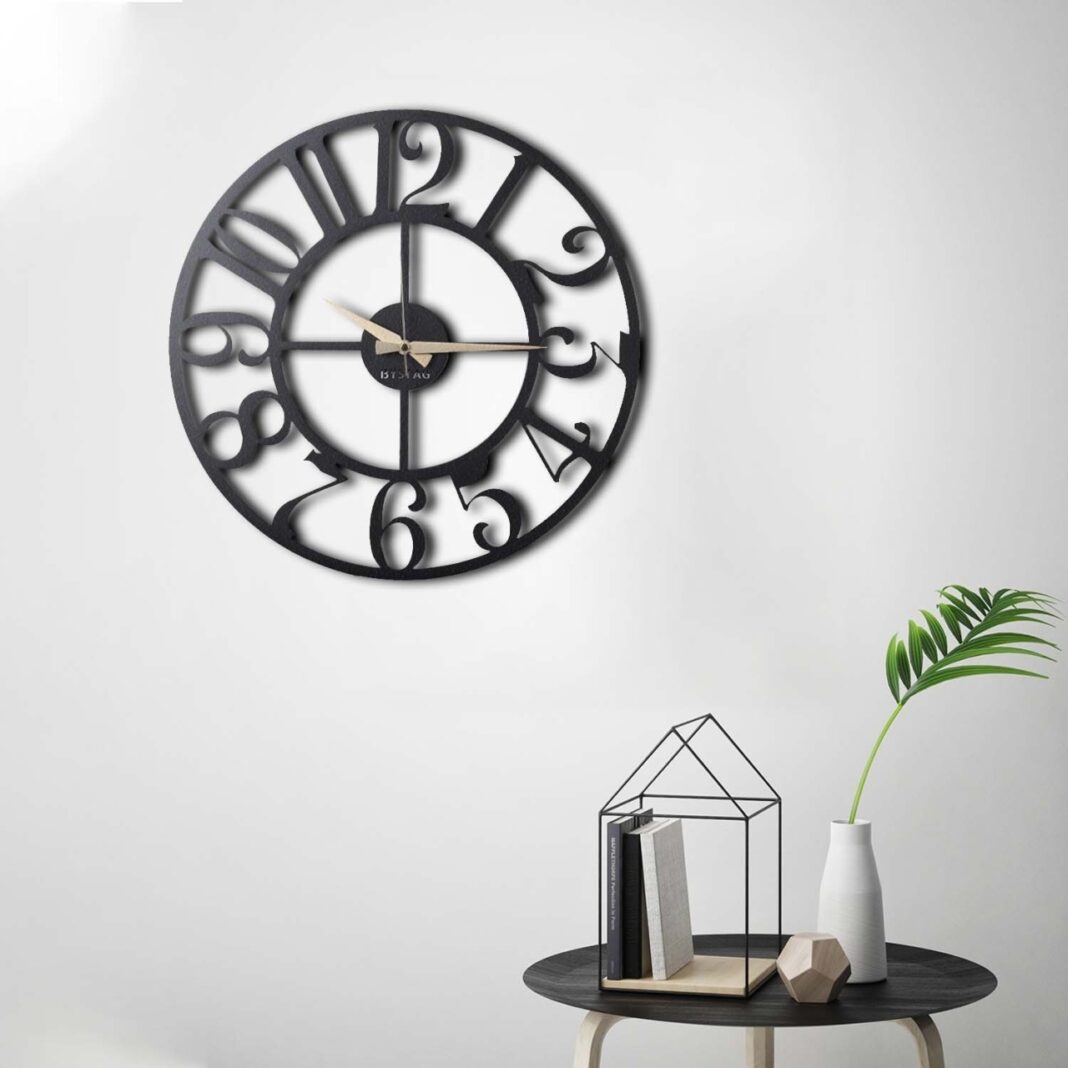 Ceas de perete decorativ din metal Circle Negru 50x50x2mm Ceas de perete decorativ din metal Circle Negru 50x50x2mm