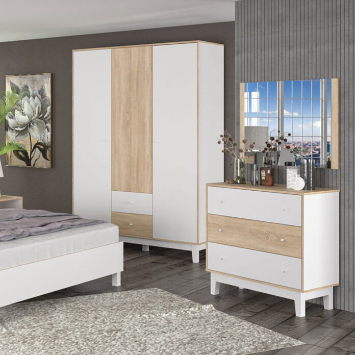 Comoda Model Awell, Alb/Stejar sonoma, 90x44x88.5 cm Comoda Model Awell, Alb/Stejar sonoma, 90x44x88.5 cm