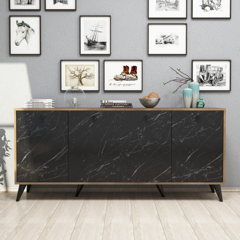 Comoda Model Elite, Nuc/Negru marmorat, 180x45x80 cm Comoda Model Elite, Nuc/Negru marmorat, 180x45x80 cm
