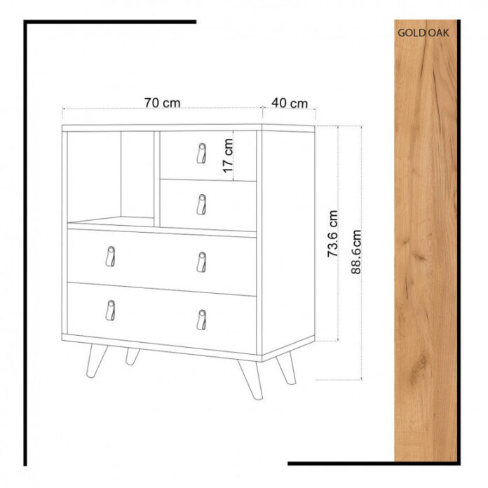 Comoda Model Fallow, Stejar/Alb, 70x40x88.6 cm Comoda Model Fallow, Stejar/Alb, 70x40x88.6 cm