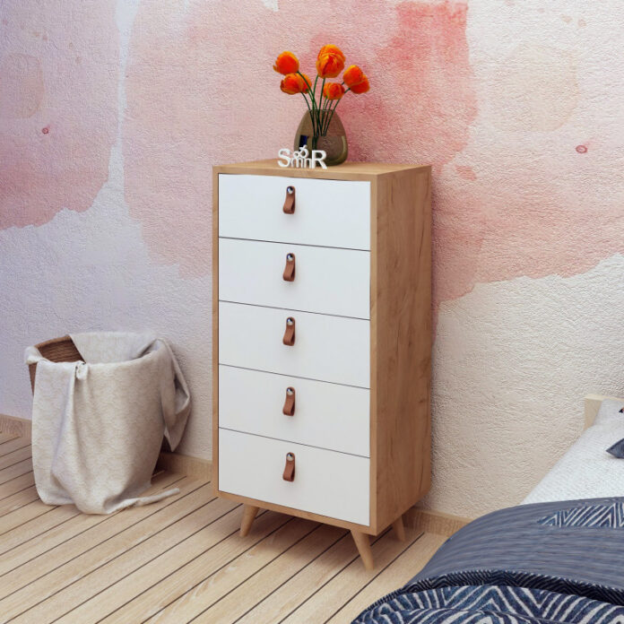 Comoda Model Frenzu, Stejar/Alb, 50x40x103 cm Comoda Model Frenzu, Stejar/Alb, 50x40x103 cm