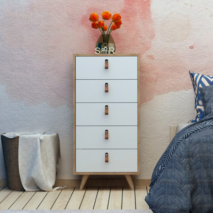 Comoda Model Frenzu, Stejar/Alb, 50x40x103 cm Comoda Model Frenzu, Stejar/Alb, 50x40x103 cm