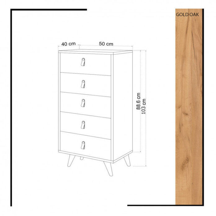 Comoda Model Frenzu, Stejar/Alb, 50x40x103 cm Comoda Model Frenzu, Stejar/Alb, 50x40x103 cm