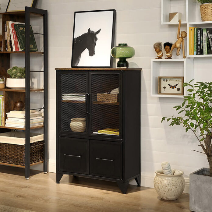 Comoda Model Gael, Maro/Negru, 70x33x100 cm Comoda Model Gael, Maro/Negru, 70x33x100 cm
