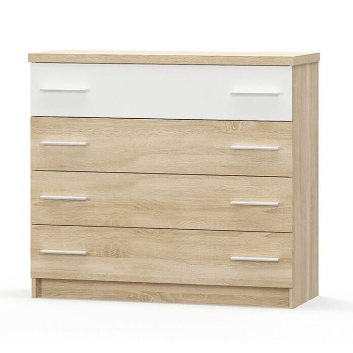 Comoda Model Geneva, Alb/Natur, 103x40x92 cm Comoda Model Geneva, Alb/Natur, 103x40x92 cm