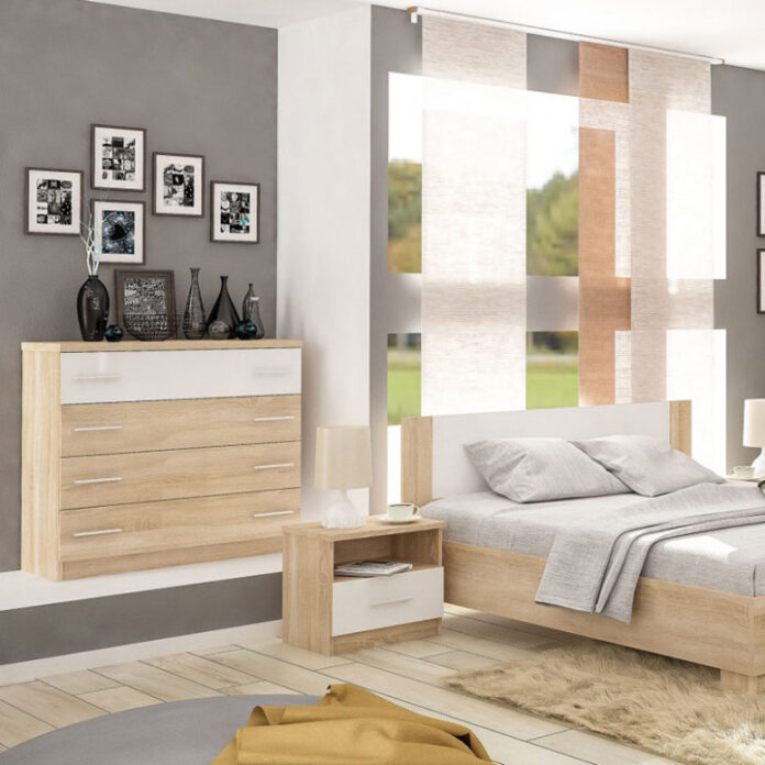 Comoda Model Geneva, Alb/Natur, 103x40x92 cm Comoda Model Geneva, Alb/Natur, 103x40x92 cm