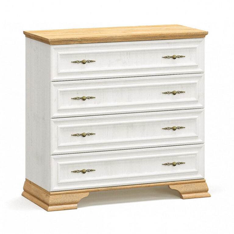 Comoda Model Jaden, Alb antichizat/Stejar auriu, 93.5x39x88.5 cm