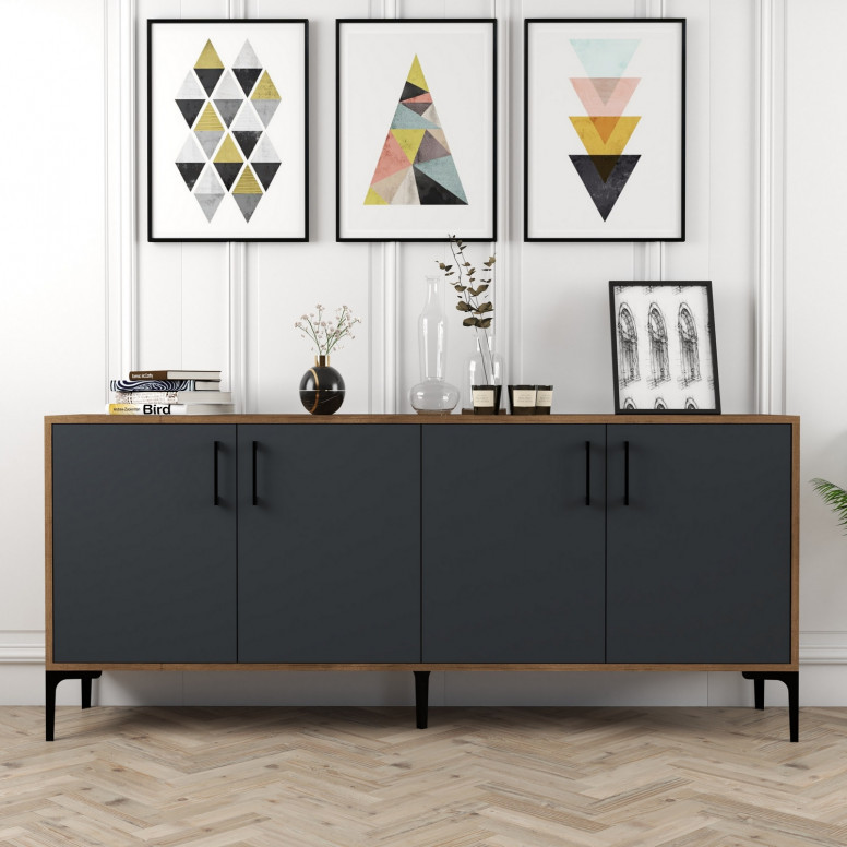 Comoda Model Kiev, Nuc/Antracit, 180x35x78 cm Comoda Model Kiev, Nuc/Antracit, 180x35x78 cm