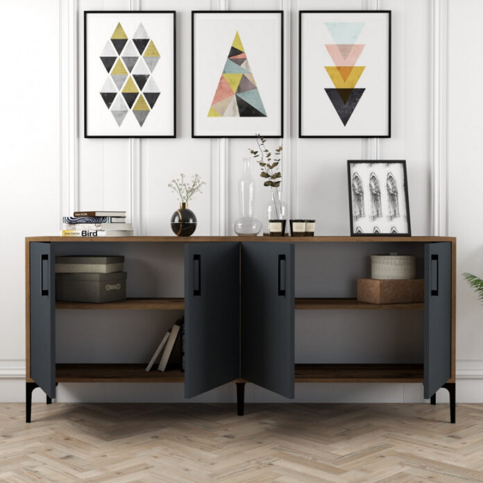 Comoda Model Kiev, Nuc/Antracit, 180x35x78 cm Comoda Model Kiev, Nuc/Antracit, 180x35x78 cm