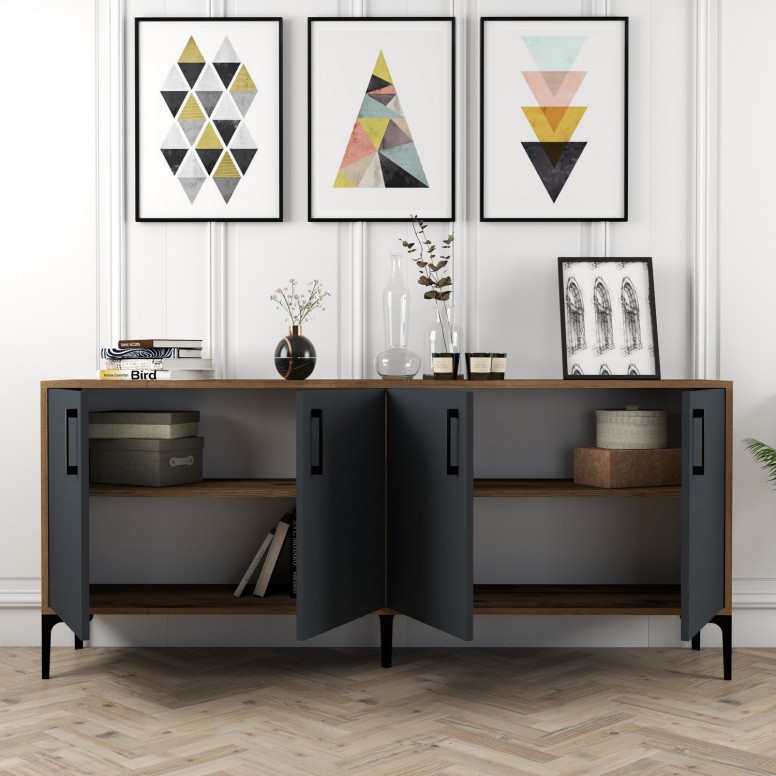 Comoda Model Kiev, Nuc/Antracit, 180x35x78 cm Comoda Model Kiev, Nuc/Antracit, 180x35x78 cm