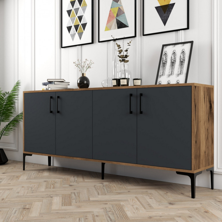 Comoda Model Kiev, Nuc/Antracit, 180x35x78 cm Comoda Model Kiev, Nuc/Antracit, 180x35x78 cm