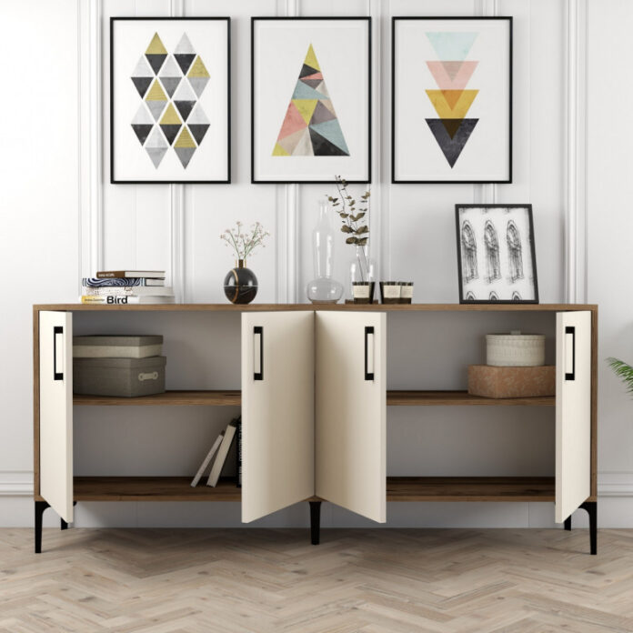 Comoda Model Kiev, Nuc/Crem, 180x35x78 cm