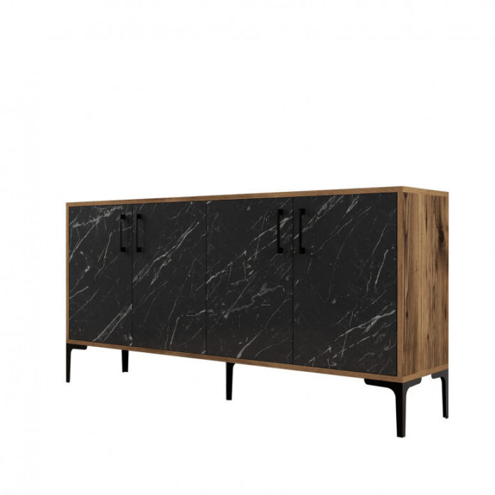 Comoda Model Kiev160, Nuc/Negru marmorat, 160x35x78 cm Comoda Model Kiev160, Nuc/Negru marmorat, 160x35x78 cm