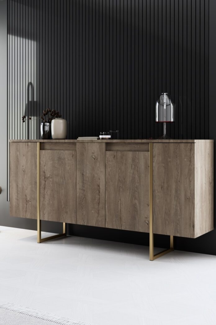 Comoda Model Luxe, Auriu/Nuc, 160x35x80 cm Comoda Model Luxe, Auriu/Nuc, 160x35x80 cm