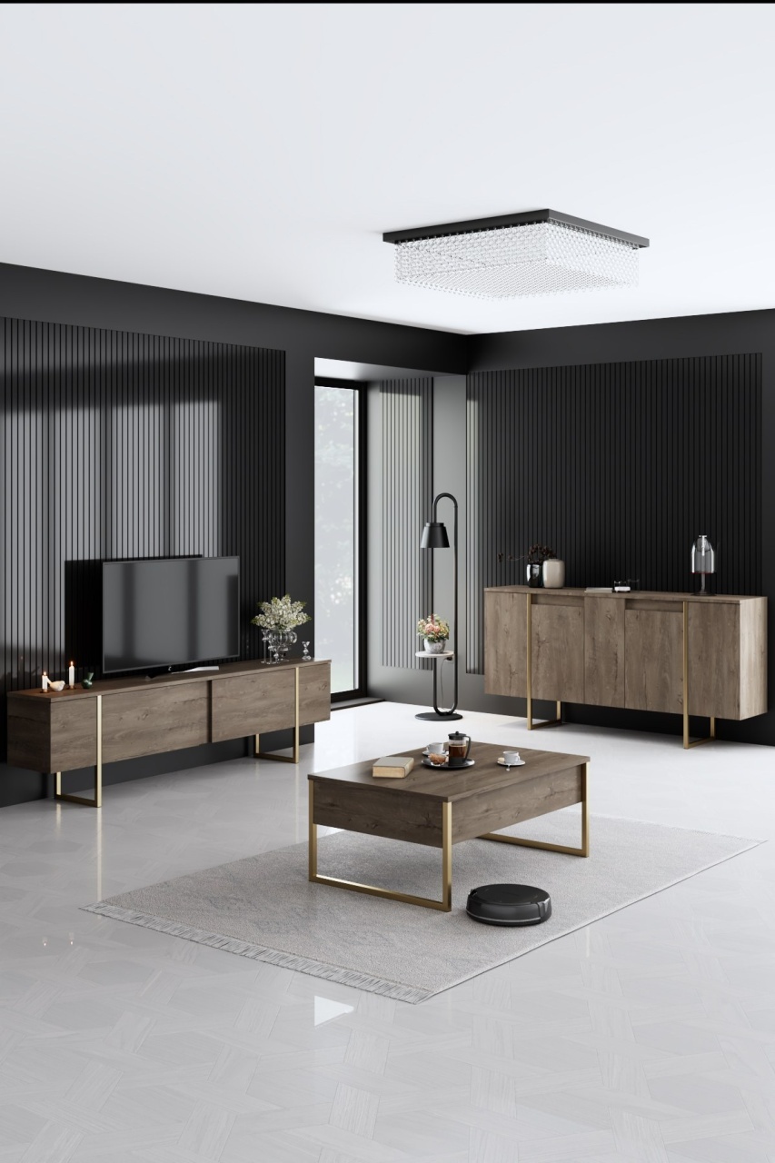Comoda Model Luxe, Auriu/Nuc, 160x35x80 cm Comoda Model Luxe, Auriu/Nuc, 160x35x80 cm