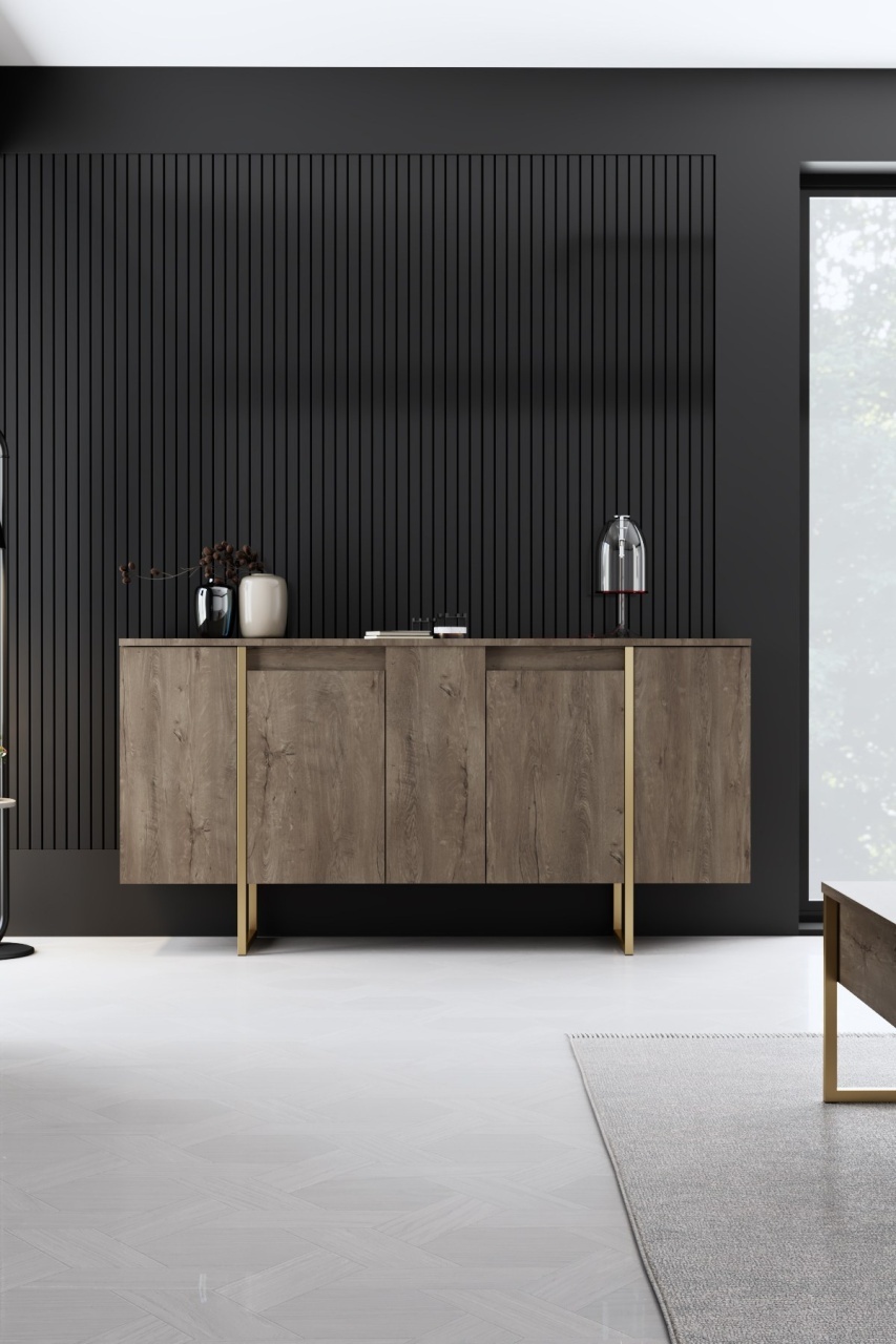 Comoda Model Luxe, Auriu/Nuc, 160x35x80 cm Comoda Model Luxe, Auriu/Nuc, 160x35x80 cm