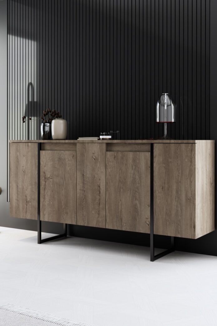 Comoda Model Luxe, Negru/Nuc, 160x35x80 cm Comoda Model Luxe, Negru/Nuc, 160x35x80 cm