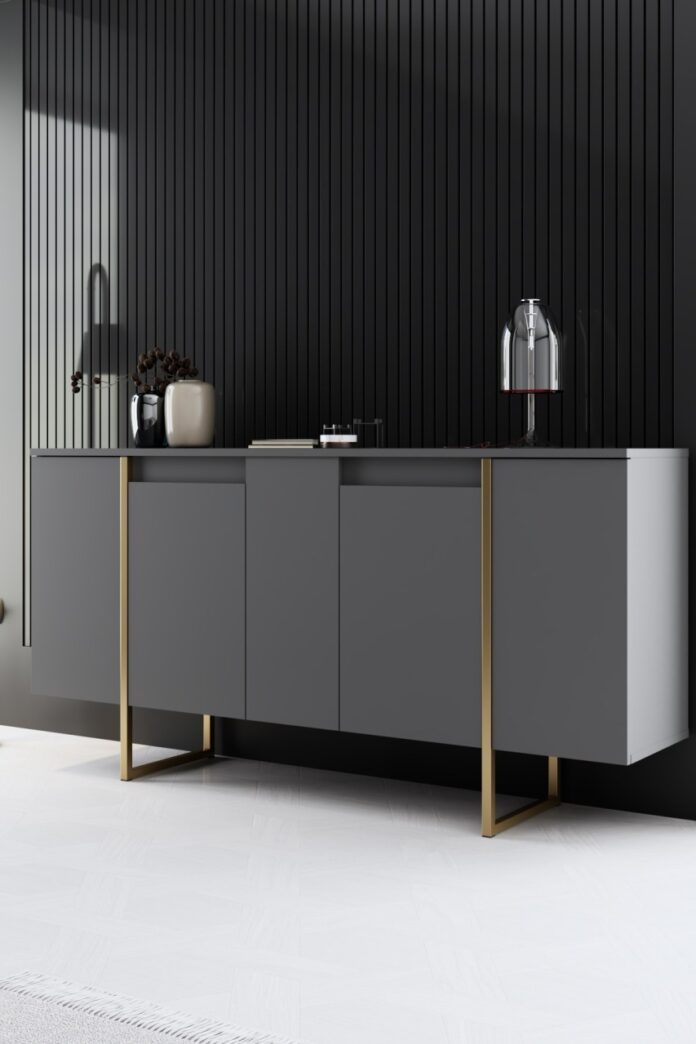 Comoda Model Luxe V1, Auriu/Nuc, 160x35x80 cm Comoda Model Luxe V1, Auriu/Nuc, 160x35x80 cm