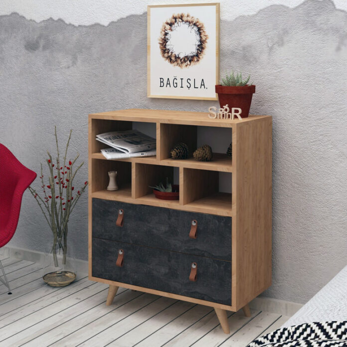 Comoda Model Marco, Stejar/Ciment, 70x40x85.6 cm