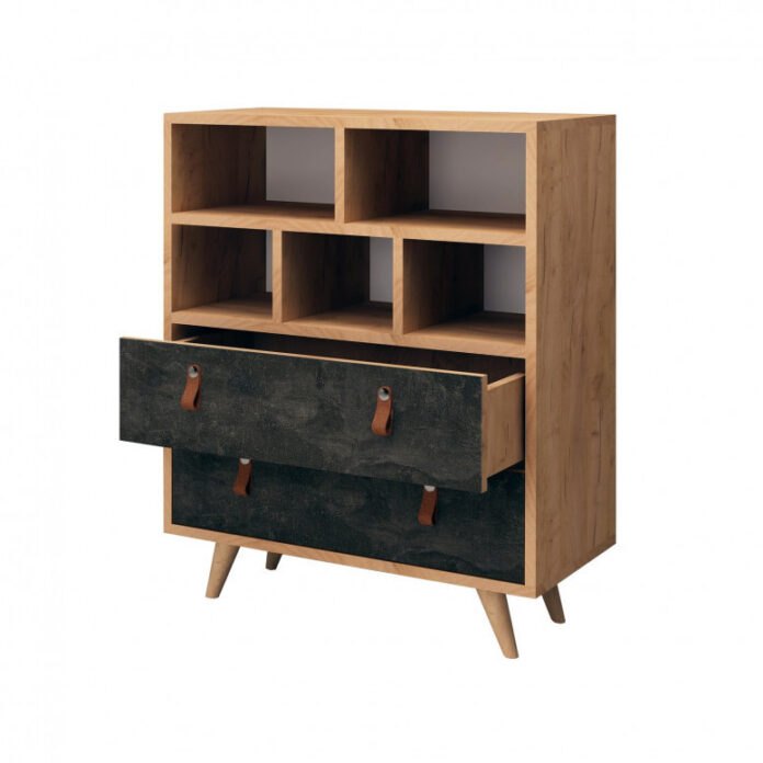 Comoda Model Marco, Stejar/Ciment, 70x40x85.6 cm