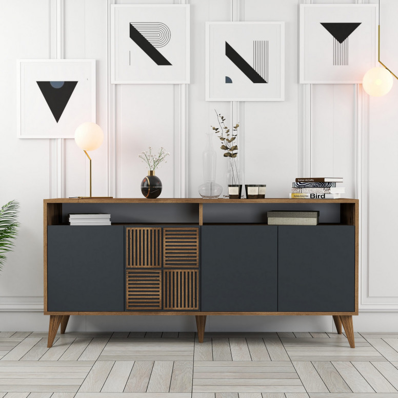 Comoda Model Milan, Nuc/Antracit, 160x35x78 cm Comoda Model Milan, Nuc/Antracit, 160x35x78 cm