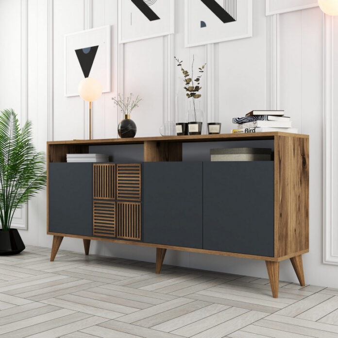 Comoda Model Milan, Nuc/Antracit, 160x35x78 cm Comoda Model Milan, Nuc/Antracit, 160x35x78 cm
