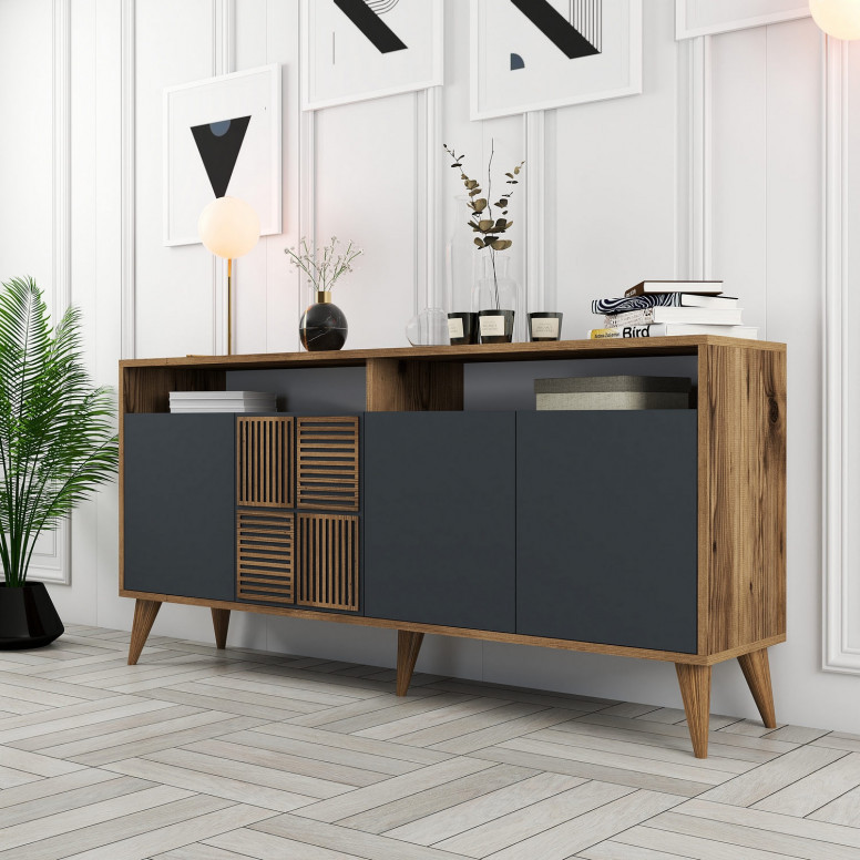 Comoda Model Milan, Nuc/Antracit, 160x35x78 cm Comoda Model Milan, Nuc/Antracit, 160x35x78 cm