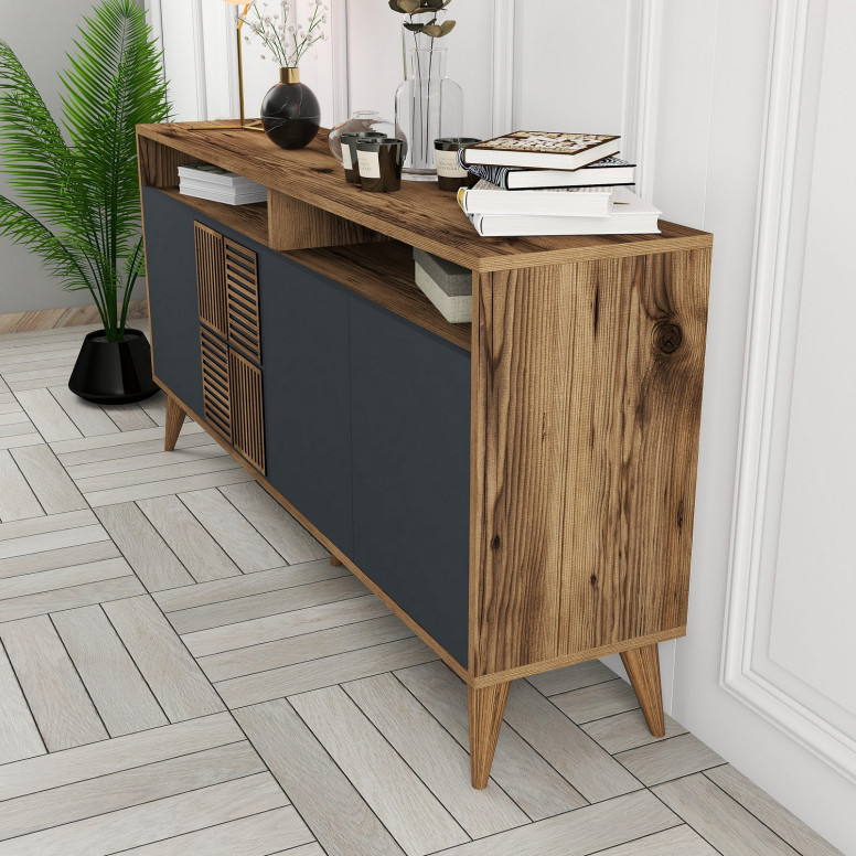 Comoda Model Milan, Nuc/Antracit, 160x35x78 cm Comoda Model Milan, Nuc/Antracit, 160x35x78 cm