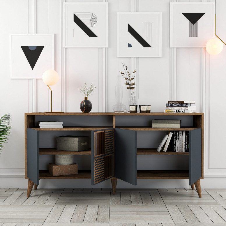 Comoda Model Milan, Nuc/Antracit, 160x35x78 cm Comoda Model Milan, Nuc/Antracit, 160x35x78 cm