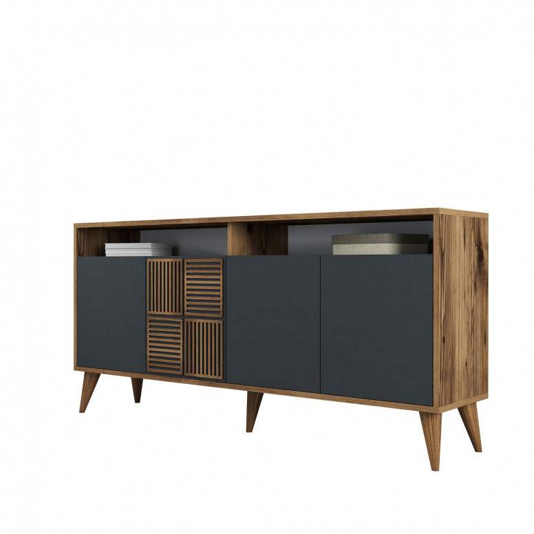 Comoda Model Milan, Nuc/Antracit, 160x35x78 cm Comoda Model Milan, Nuc/Antracit, 160x35x78 cm