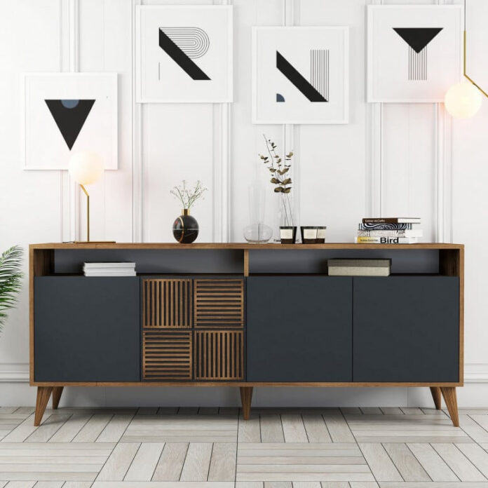 Comoda Model Milan, Nuc/Antracit, 180x35x78.6 cm Comoda Model Milan, Nuc/Antracit, 180x35x78.6 cm