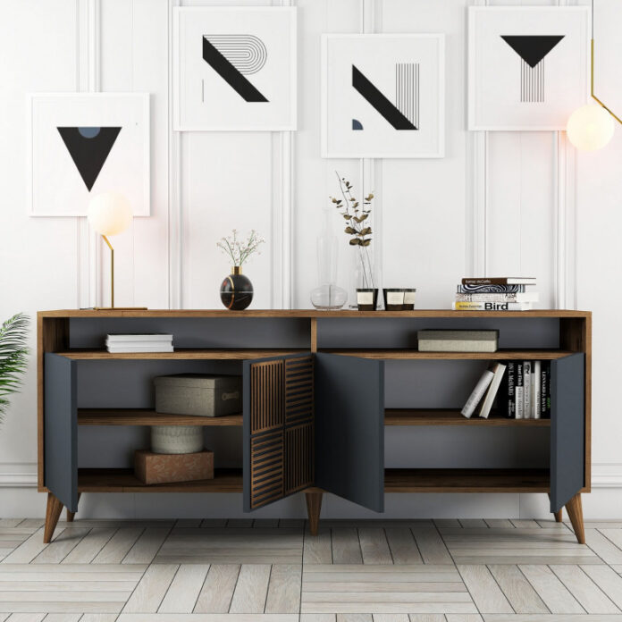 Comoda Model Milan, Nuc/Antracit, 180x35x78.6 cm Comoda Model Milan, Nuc/Antracit, 180x35x78.6 cm