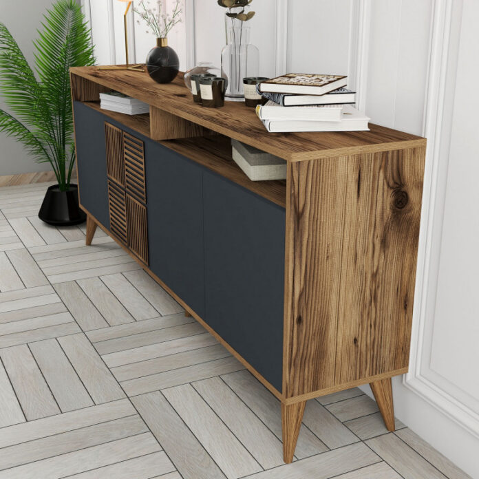 Comoda Model Milan, Nuc/Antracit, 180x35x78.6 cm Comoda Model Milan, Nuc/Antracit, 180x35x78.6 cm