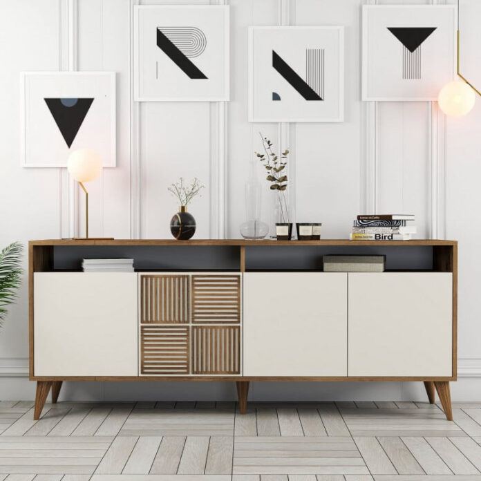 Comoda Model Milan, Nuc/Crem, 180x35x78.6 cm Comoda Model Milan, Nuc/Crem, 180x35x78.6 cm