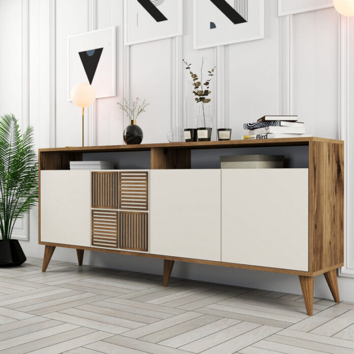 Comoda Model Milan, Nuc/Crem, 180x35x78.6 cm Comoda Model Milan, Nuc/Crem, 180x35x78.6 cm