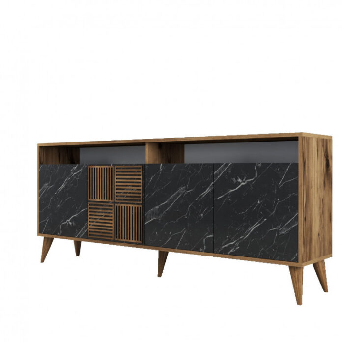 Comoda Model Milan, Nuc/Negru marmorat, 180x35x78.6 cm Comoda Model Milan, Nuc/Negru marmorat, 180x35x78.6 cm