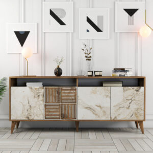 Comoda Model Milan V1, Nuc/Alb, 180x35x78.6 cm Comoda Model Milan V1, Nuc/Alb, 180x35x78.6 cm