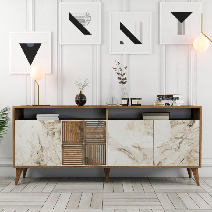Comoda Model Milan V1, Nuc/Alb, 180x35x78.6 cm Comoda Model Milan V1, Nuc/Alb, 180x35x78.6 cm
