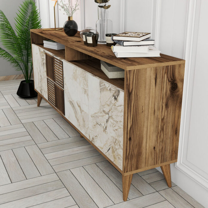 Comoda Model Milan V1, Nuc/Alb, 180x35x78.6 cm Comoda Model Milan V1, Nuc/Alb, 180x35x78.6 cm