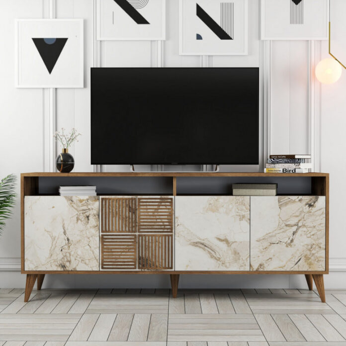 Comoda Model Milan V1, Nuc/Alb, 180x35x78.6 cm Comoda Model Milan V1, Nuc/Alb, 180x35x78.6 cm