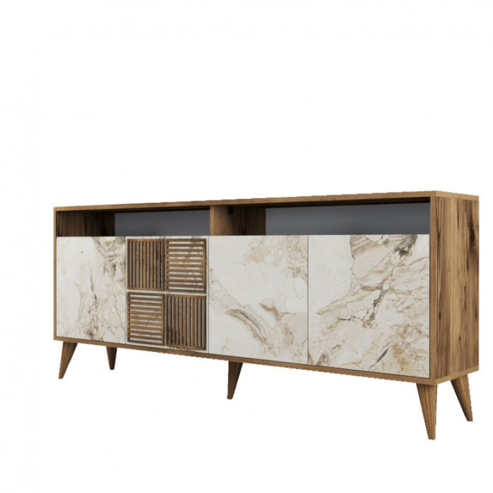Comoda Model Milan V1, Nuc/Alb, 180x35x78.6 cm Comoda Model Milan V1, Nuc/Alb, 180x35x78.6 cm