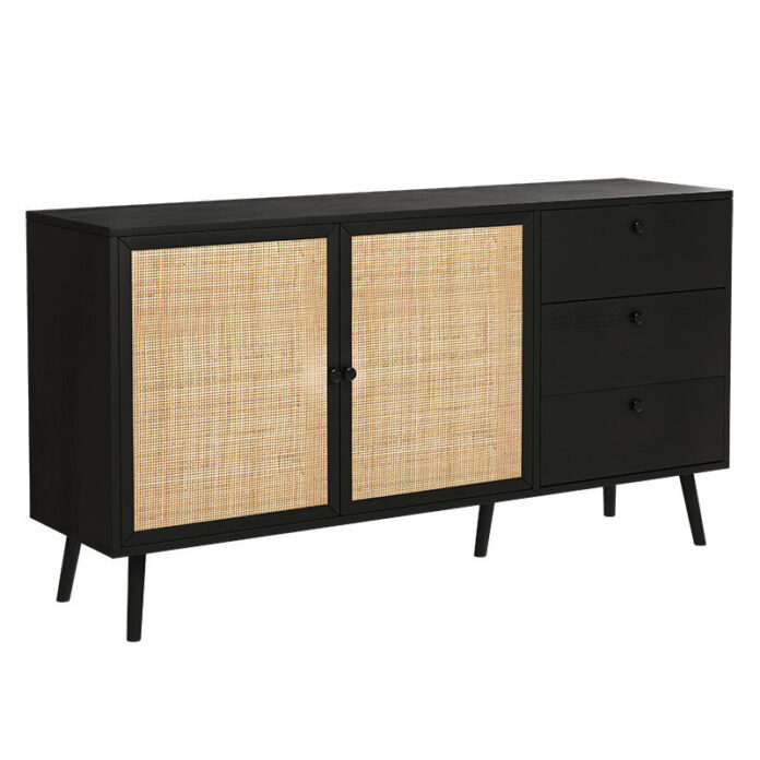 Comoda Model Oslo, Negru/Natur, 150x39x79 cm Comoda Model Oslo, Negru/Natur, 150x39x79 cm