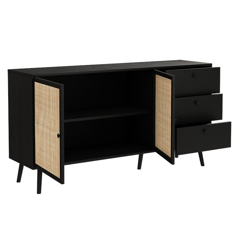 Comoda Model Oslo, Negru/Natur, 150x39x79 cm Comoda Model Oslo, Negru/Natur, 150x39x79 cm